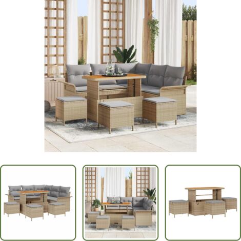 vidaXL Terraza -  Conjunto de sofá de jardín con cojín 9 pcs Beige y Gris Claro