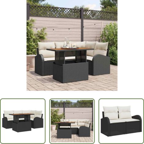 vidaXL Terraza -  Conjunto de sofá de jardín con cojín Manual 5 pcs Negro y crema