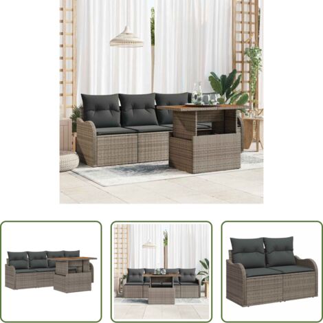 vidaXL Terraza -  Conjunto de sofás de jardín 5 pcs Gris ratán sintético