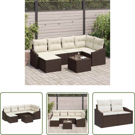 vidaXL Terraza -  Juego de Sofá con cojín 7 pcs Marrón ratán sintético