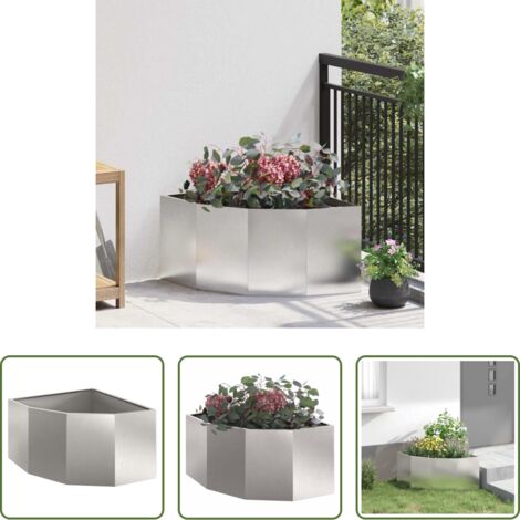 vidaXL Terrazza -  Vaso d'angolo Argento 60 x 60 x 35 cm Acciaio inossidabile
