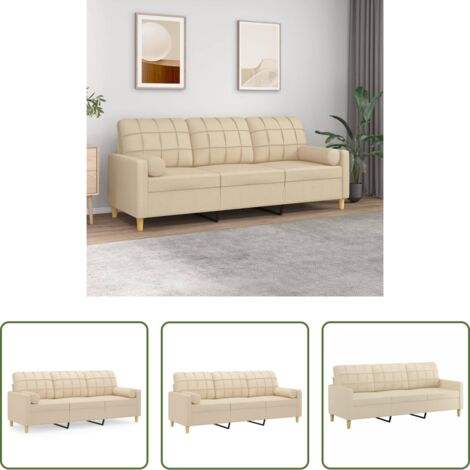 vidaXL Tessuto -  Divano a 3 Posti con Cuscini Crema 180 cm in Tessuto