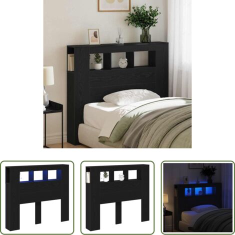 vidaXL Testata con ripiano -  Testiera LED con lo scaffale Rovere Nero 120 x 18,5 x 103,5 cm