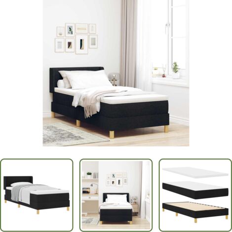vidaXL Testata in poliestere -  Letto a molle con materasso Nero 190 x 90 cm Tessuto