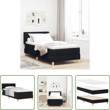 vidaXL Testata in poliestere -  Letto a molle con materasso Nero 200 x 90 cm Tessuto