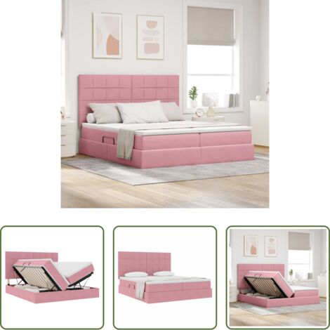 vidaXL Testata in velluto -  Letto con Contenitore con materasso Rosa 180 x 200 cm Velluto