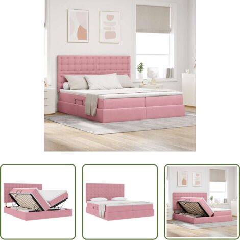 vidaXL Testata in velluto -  Letto con Contenitore con materasso Rosa 200 x 200 cm Velluto