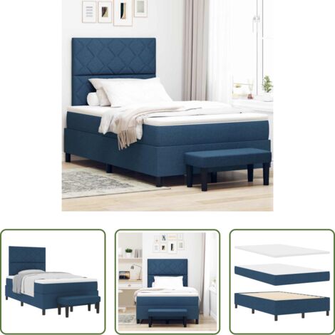 vidaXL Testata regolabile -  Letto a molle con materasso Blu 120 x 190 cm Tessuto