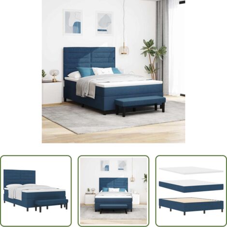 vidaXL Testata regolabile -  Letto a molle con materasso Blu 140 x 190 cm Tessuto