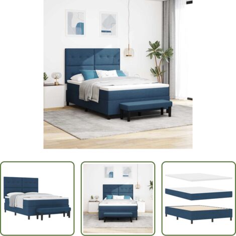 vidaXL Testata regolabile -  Letto a molle con materasso Blu 140 x 200 cm Tessuto