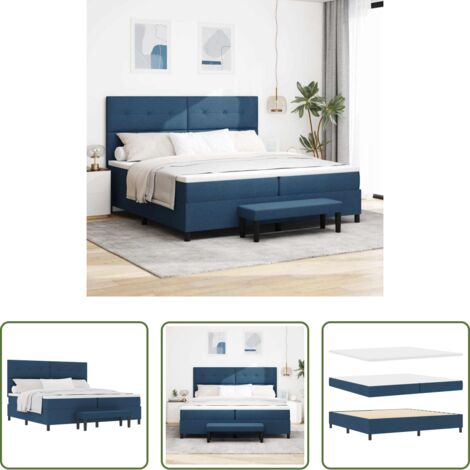 vidaXL Testata regolabile -  Letto a molle con materasso Blu 200 x 200 cm Tessuto