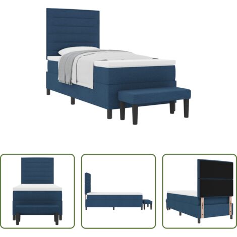 vidaXL Testata regolabile -  Letto a molle con materasso Blu 90 x 190 cm Tessuto