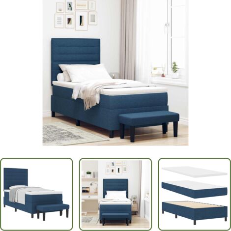 vidaXL Testata regolabile -  Letto a molle con materasso Blu 90 x 200 cm Tessuto