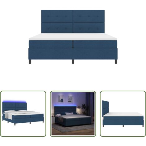 vidaXL Testata regolabile -  Letto a molle con materasso con led Blu 200 x 200 cm Tessuto