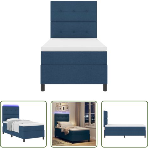 vidaXL Testata regolabile -  Letto a molle con materasso con led Blu 80 x 200 cm Tessuto
