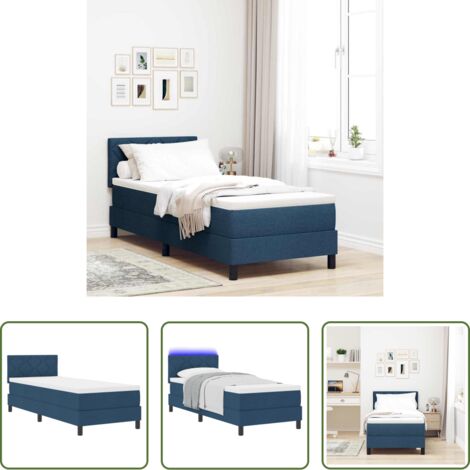 vidaXL Testata regolabile -  Letto a molle con materasso con led Blu 80 x 200 cm Tessuto
