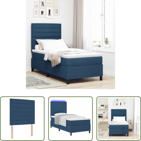 vidaXL Testata regolabile -  Letto a molle con materasso con led Blu 90 x 190 cm Tessuto