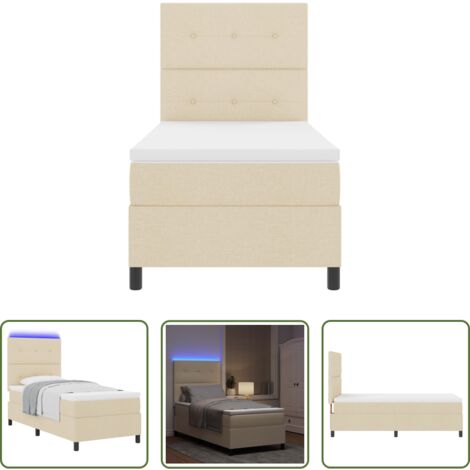 vidaXL Testata regolabile -  Letto a molle con materasso con led Crema 90 x 190 cm Tessuto