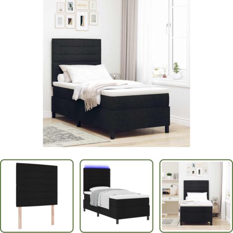 vidaXL Testata regolabile -  Letto a molle con materasso con led Nero 90 x 190 cm Tessuto