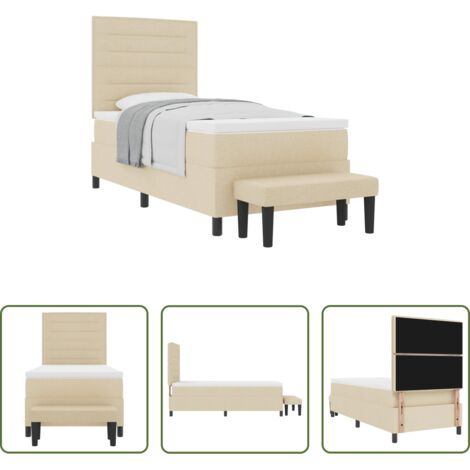 vidaXL Testata regolabile -  Letto a molle con materasso Crema 90 x 190 cm Tessuto