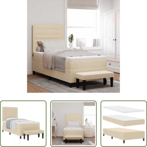 vidaXL Testata regolabile -  Letto a molle con materasso Crema 90 x 200 cm Tessuto