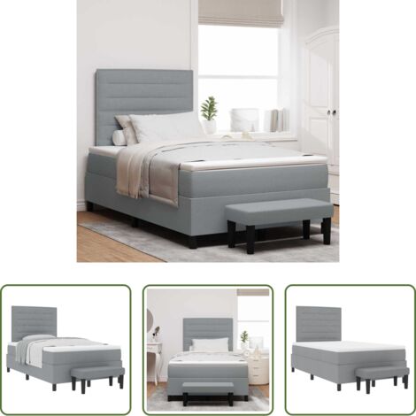 vidaXL Testata regolabile -  Letto a molle con materasso Grigio chiaro 120 x 200 cm Tessuto