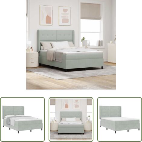 vidaXL Testata regolabile -  Letto a molle con materasso Grigio chiaro 140 x 200 cm Velluto