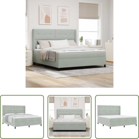 vidaXL Testata regolabile -  Letto a molle con materasso Grigio chiaro 180 x 200 cm Velluto