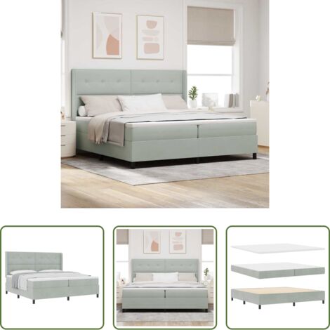 vidaXL Testata regolabile -  Letto a molle con materasso Grigio chiaro 200 x 200 cm Velluto