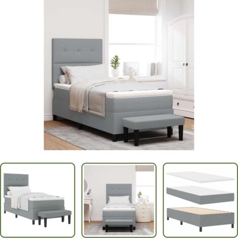 vidaXL Testata regolabile -  Letto a molle con materasso Grigio chiaro 90 x 190 cm Tessuto
