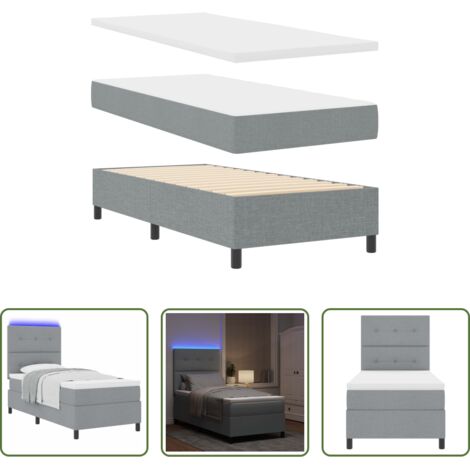vidaXL Testata regolabile -  Letto a molle con materasso Grigio chiaro 90 x 200 cm Tessuto