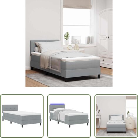 vidaXL Testata regolabile -  Letto a molle con materasso Grigio chiaro 90 x 200 cm Tessuto