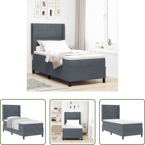vidaXL Testata regolabile -  Letto a molle con materasso Grigio scuro 100 x 200 cm Velluto