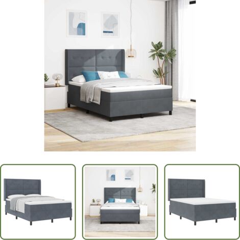 vidaXL Testata regolabile -  Letto a molle con materasso Grigio scuro 140 x 190 cm Velluto