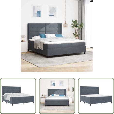 vidaXL Testata regolabile -  Letto a molle con materasso Grigio scuro 180 x 200 cm Velluto