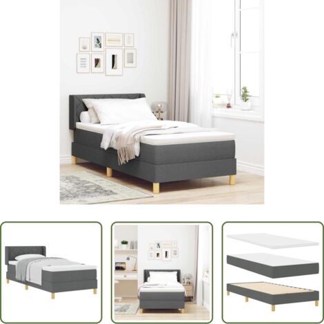 vidaXL Testata regolabile -  Letto a molle con materasso Grigio scuro 190 x 90 cm Poliestere