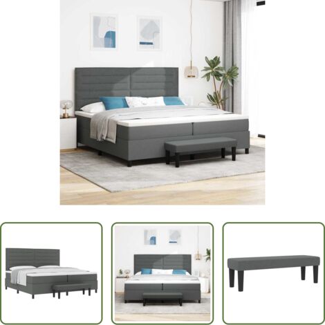 vidaXL Testata regolabile -  Letto a molle con materasso Grigio scuro 200 x 200 cm Tessuto