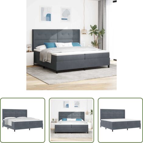 vidaXL Testata regolabile -  Letto a molle con materasso Grigio scuro 200 x 200 cm Velluto