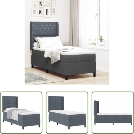 vidaXL Testata regolabile -  Letto a molle con materasso Grigio scuro 80 x 200 cm Velluto