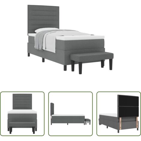 vidaXL Testata regolabile -  Letto a molle con materasso Grigio scuro 90 x 190 cm Tessuto