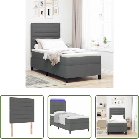 vidaXL Testata regolabile -  Letto a molle con materasso Grigio scuro 90 x 190 cm Tessuto