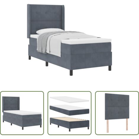 vidaXL Testata regolabile -  Letto a molle con materasso Grigio scuro 90 x 190 cm Velluto