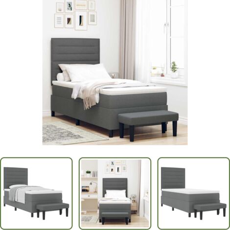 vidaXL Testata regolabile -  Letto a molle con materasso Grigio scuro 90 x 200 cm Tessuto