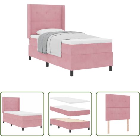 vidaXL Testata regolabile -  Letto a molle con materasso Rosa 90 x 190 cm Velluto