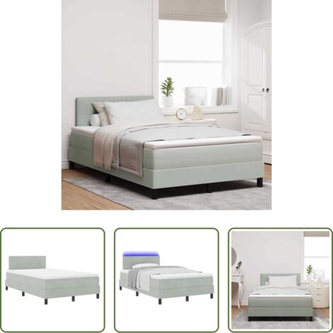 vidaXL Testata regolabile -  Letto a Sorgente LED con led Grigio chiaro 120 x 190 cm Velluto