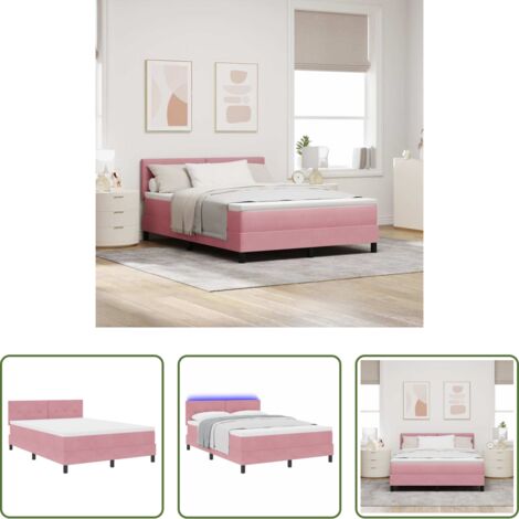 vidaXL Testata regolabile -  Letto a Sorgente LED con materasso Rosa 140 x 200 cm Velluto