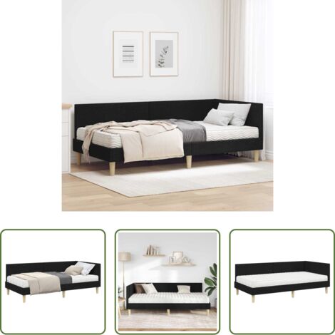 vidaXL Testiera a parete -  Struttura Letto Angolare con Materasso 2 pcs Verde Tessuto