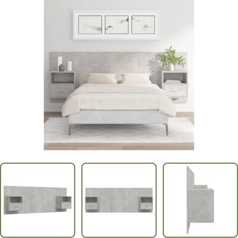 vidaXL Testiera con comodini -  Testiera Letto con Comodini in Legno Multistrato Grigio Cemento
