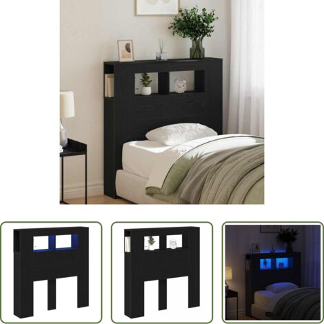 vidaXL Testiera con ripiano -  Testiera LED con lo scaffale Rovere Nero 100 x 18,5 x 103,5 cm