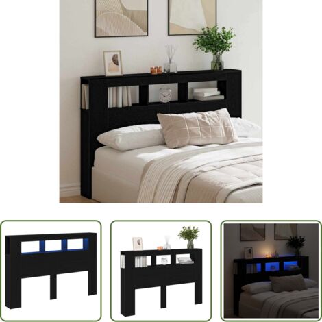 vidaXL Testiera con scaffale -  Testiera LED con lo scaffale Rovere nero 160 x 18.5 x 103.5 cm